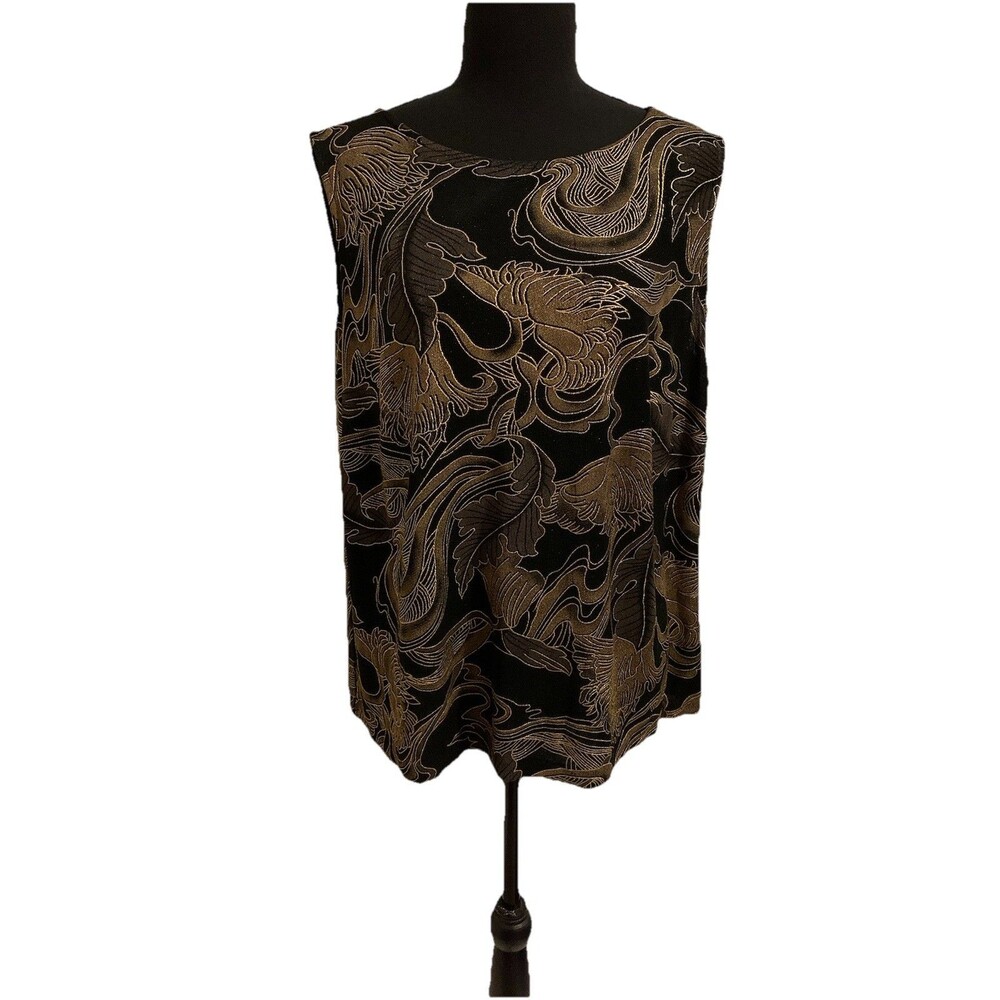 Alex Evenings Womens Size 1X Top Shell Black Gold Stretch Paisley